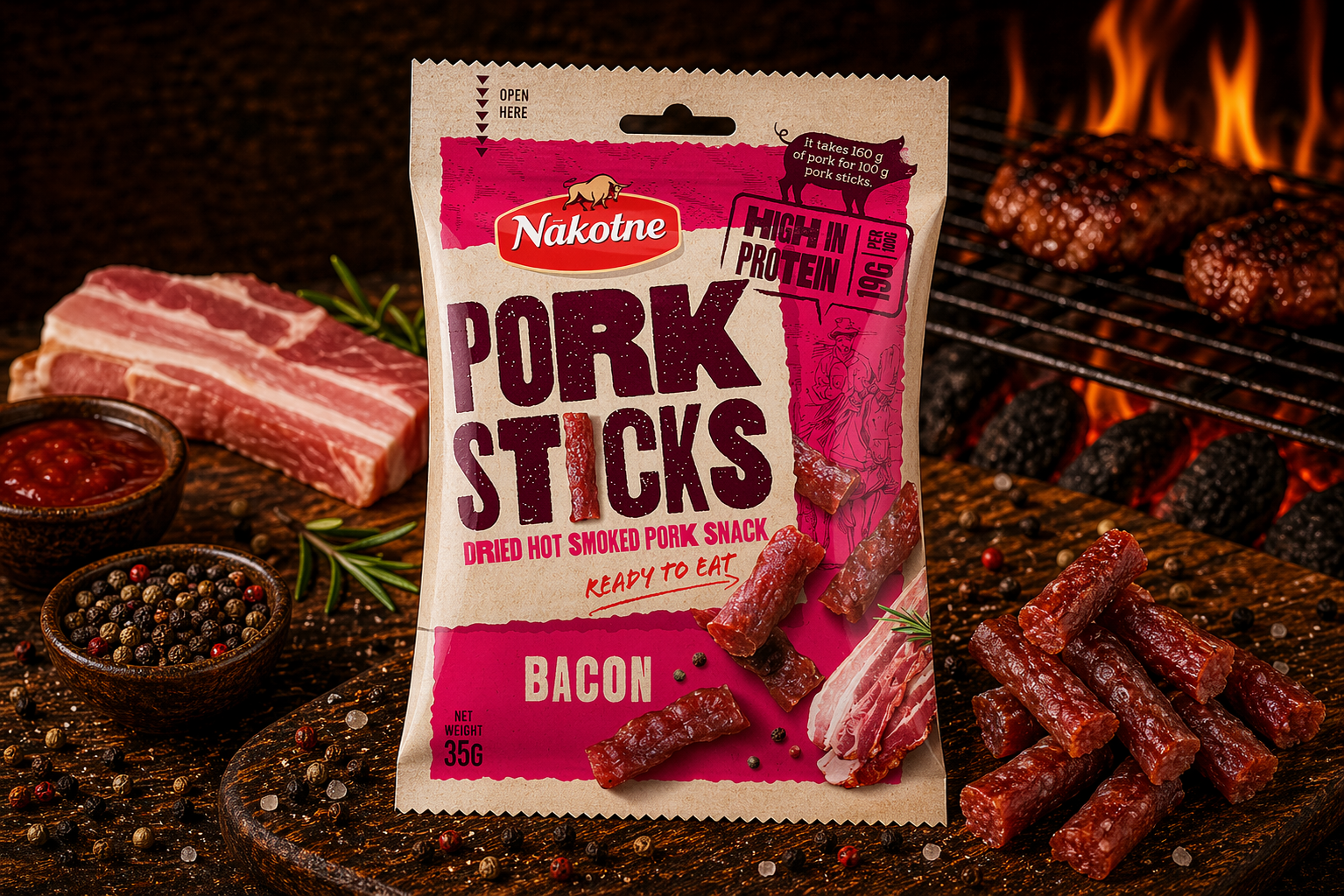 NAKOTNE PORK STICKS BACON ( 8 x 35g)