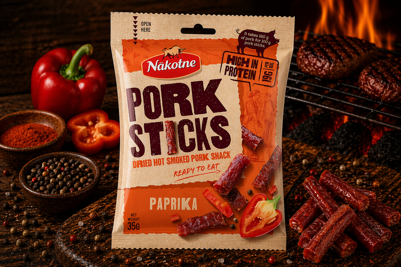 NAKOTNE PORK STICKS PAPRIKA ( 8 x 35g)