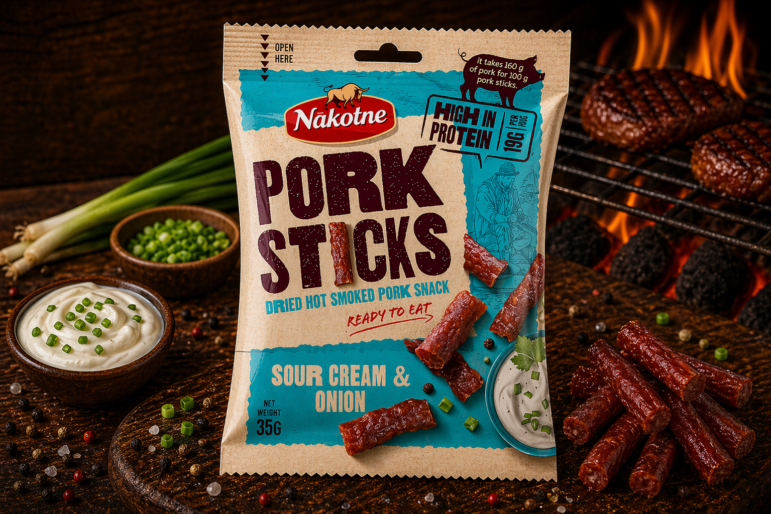 NAKOTNE PORK STICKS SOUR CREAM ONION ( 8 x 35g)