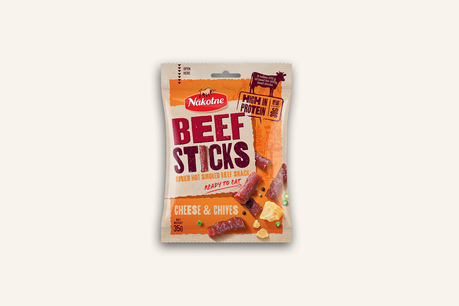 NAKOTNE BEEF STICKS CHEESE & CHIVES ( 8 x 35g)