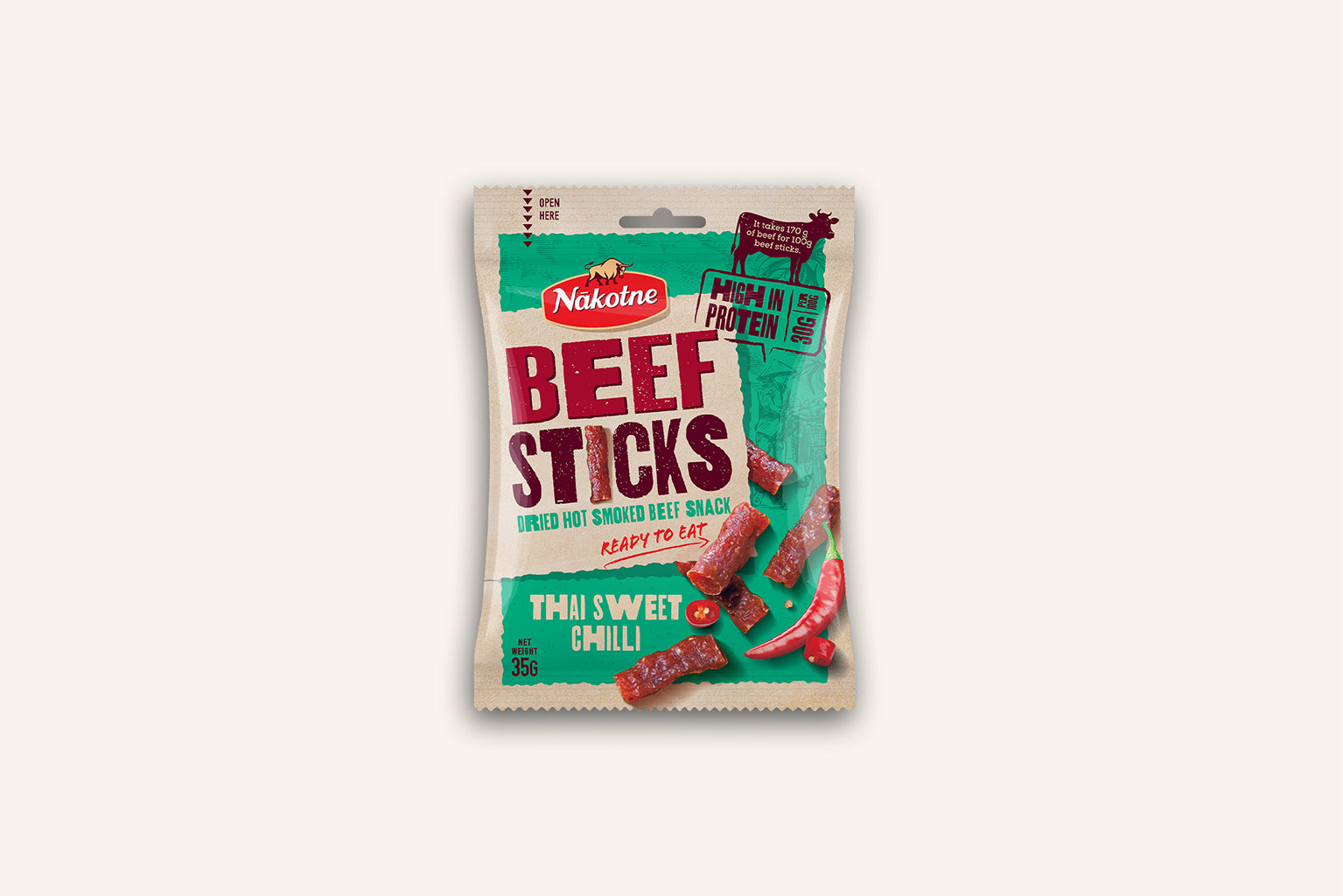 NAKOTNE BEEF STICKS THAI SWEET CHILLI ( 8 x 35g)